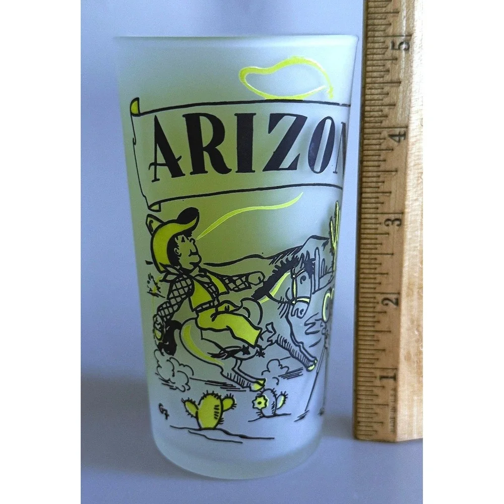 Aizona Vtg 1960s State Landmarks Beverage Frosted Glass Tumbler Enamel Paint 5